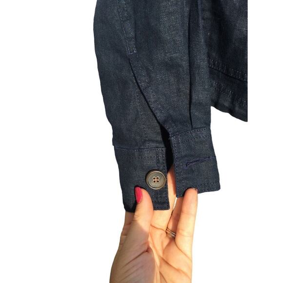 Talbots linen jacket womens P petite navy blue preppy classic coastal old money - Picture 9 of 12